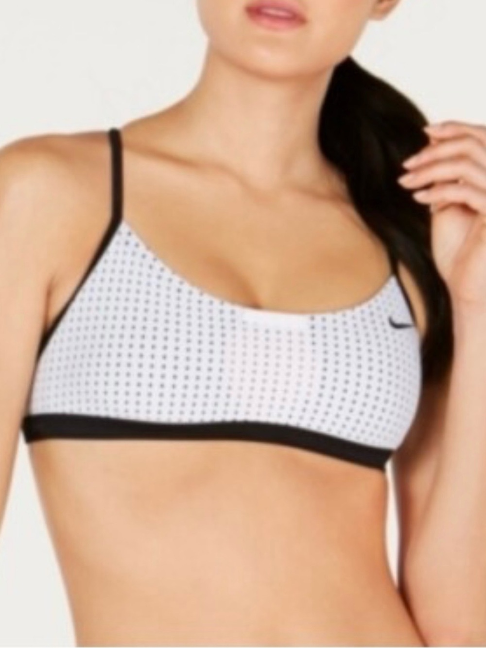 New Nike White and Black Sport Mesh Cross back Perforated Swim Bikini Top